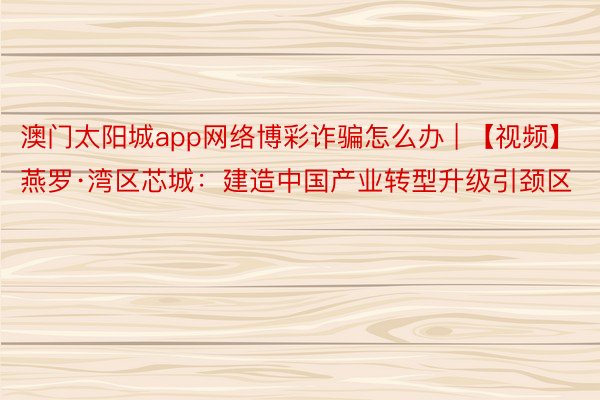 澳门太阳城app网络博彩诈骗怎么办 | 【视频】燕罗·湾区芯城：建造中国产业转型升级引颈区