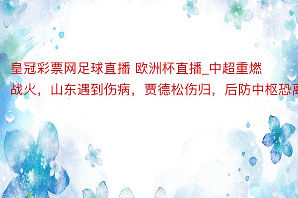 皇冠彩票网足球直播 欧洲杯直播_中超重燃战火，山东遇到伤病，贾德松伤归，后防中枢恐离开